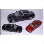 Jaguar S types - 1:43 scale by Hongwell (back) - 1:72 scale by Yatming (left) and Hongwell (right)